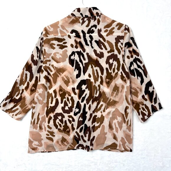 Chicos Watercolor Leopard Animal Print Sheer Blouse Top Womens 0 US S 4 Tan Brow - Picture 4 of 7